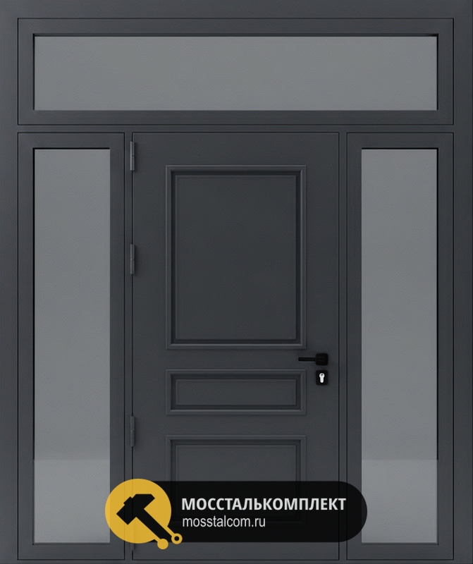 Входная группа с терморазрывом, металлофиленкой, остеклением и порошковым окрашиванием темно-серого цвета